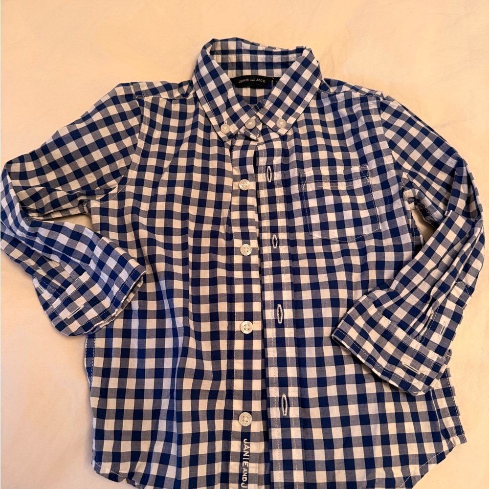 Janie and Jack Blue and White Gingham Button-Down Shirt